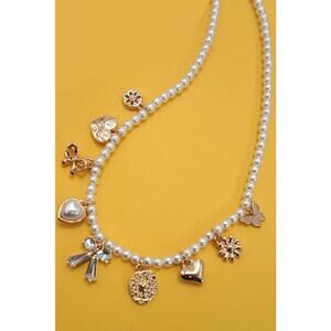 Charm Necklace Bow Sunflower Heart Pearl Chain